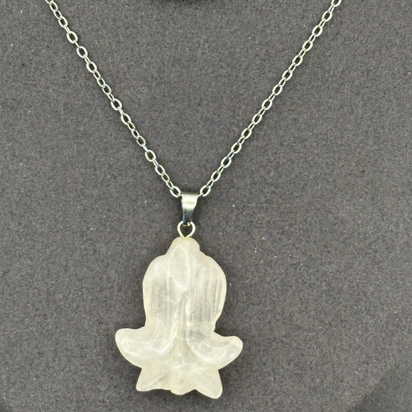 Clear Quartz Daffodil Pendant Necklace on Silver Copper Box Chain - Picture 4 of 14